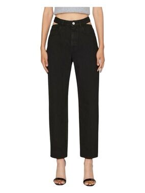 Frame Le High N Tight Straight Cutout Jeans Black Film Noir High Rise 30